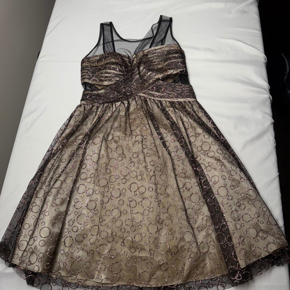 Hailey Logan‎ by Adrianna Papell Black Gold Glitter Retro Formal Dress Size 10